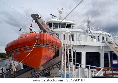 The Ferry from Horten to Moss connects Ostfold and Vestfold in Norway.June 22,2018. Moss,Norway