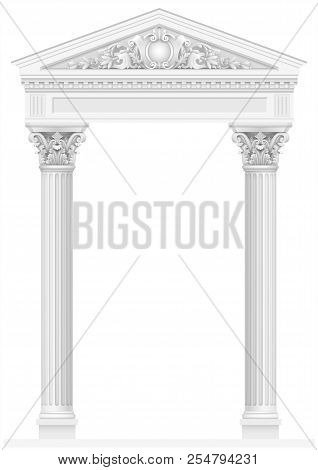 Antique White Colonnade With Old Ionic Columns
