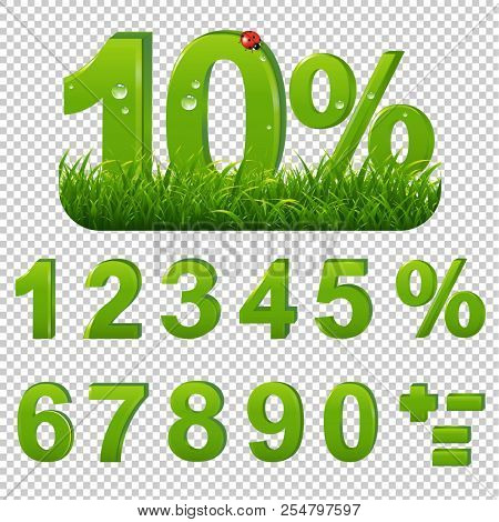 Green Percents Set With Grass Transparent Background 