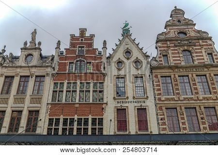 Leuven, Belgium - October 14, 2015: Architectural Facade Detail At Old Buildingas Placed In Leuven, 