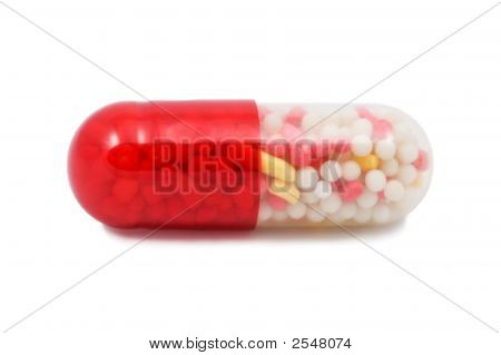 Vermelho e branco pílula cápsula isolada