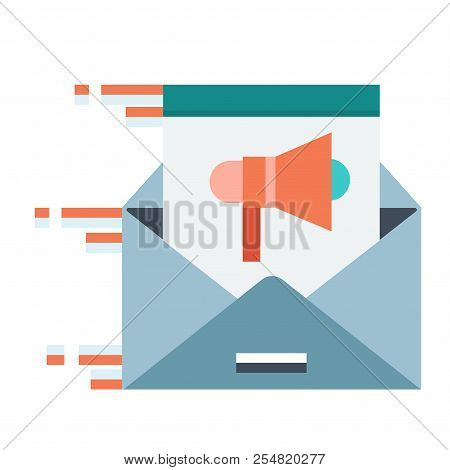 Moving Email With A Speakerphone Icon Vector Illustration In Flat Color Design