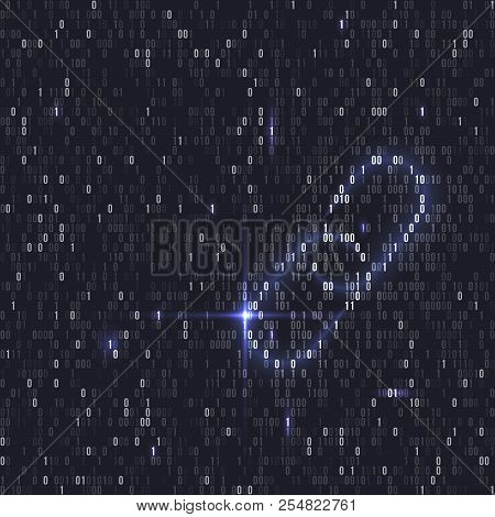 Blockchain Hyperlink Symbol. Binary Code Vector Background With Numbers One And Zero. Cryptocurrency