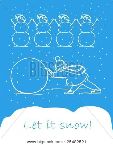 Snowboy und Schneemänner. Lassen Sie es Schnee