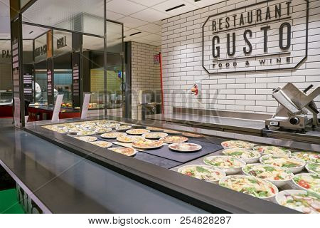ROME, ITALY - CIRCA NOVEMBER, 2017: interior shot of Gusto Restaurant in Fiumicino International Airport 