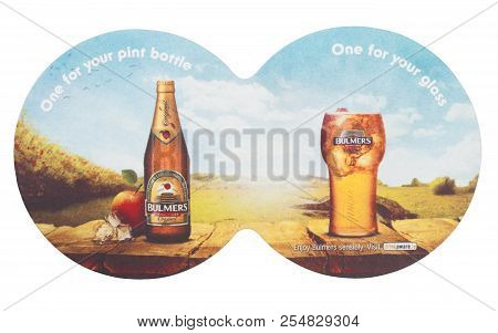 London, Uk - August 22, 2018: Bulmers Cider Original Paper Mat Coaster Isolated On White Background.