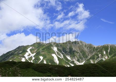 Tateyama Mountain Range With Snow In Summer In Toyama, Japan