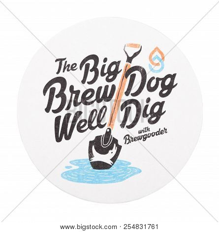 London, Uk - August 22, 2018: Brewdog Paper Beer Beermat Coaster Isolated On White Background.