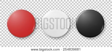 Realistic 3d Empty Graphic Red, White And Black Button Badge Icon Set Isolated On Transparency Grid 