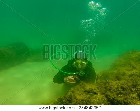 Diving Hobbie In Houcima Bay In Summer