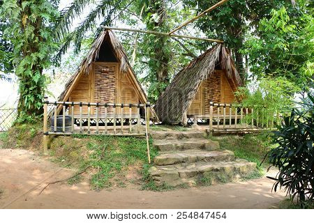 Banting, Selangor, Malaysia - July 28, 2018 - Budget Bamboo Chalets Or Hut Available For Tourist Vis