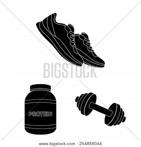 Gym And Training Black Icons In Set Collection For Design. Gym And Equipment Vector Symbol Stock Web