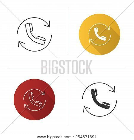 Calling Icon. Call Back Service. Circle Arrow With Handset Inside. Flat Design, Linear And Glyph Sty