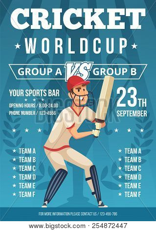 Sport Poster Of Cricket. Placard Invitation At Championship Of Cricket