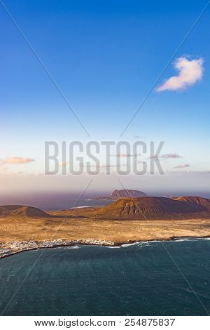 La Graciosa Island Off Lanzarote Coast Oceanview With Blue Sky