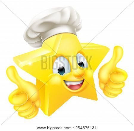 Cartoon Star Chef Emoji Emoticon Mascot Character Gining A Double Thumbs Up