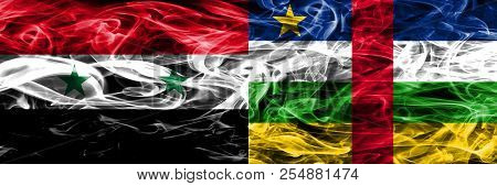 Syria Vs Central African Republic Smoke Flags Placed Side By Side. Thick Colored Silky Smoke Flags O