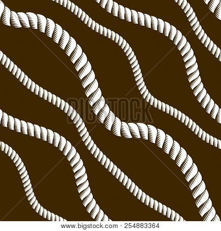 Seamless Nautical Rope Pattern Vector. Endless Navy Illustration With Loop Cord Lines Ornament. Mini