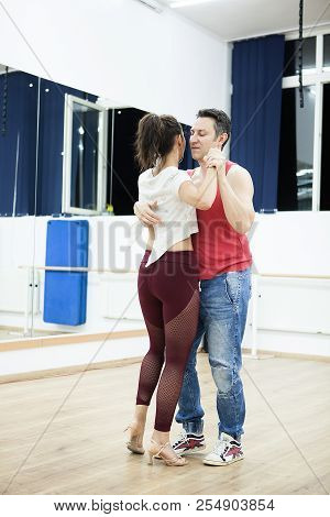 Marvelous Couple Dancing Social Dance In Big Studio Hall