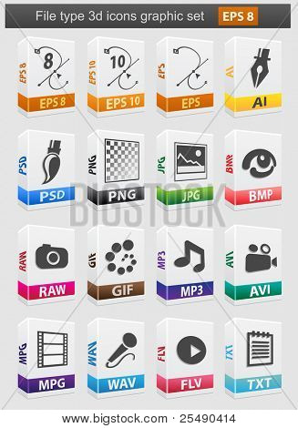 Dosya türü 3d Icons set. Vektör çizim