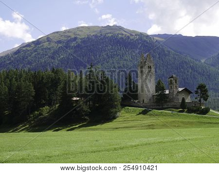 View Of The Beautiful And Ancient Church Of Celerina