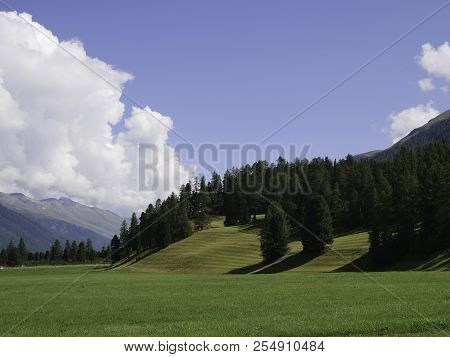 Panoramic View Of The Mountains Around Celerina