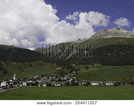 View Of The Beautiful Mountain Village Of Celerina