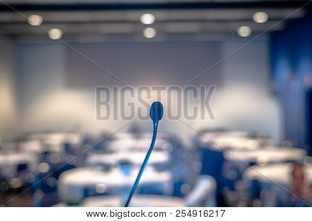 Microphone In A Podium Of A Conference Room