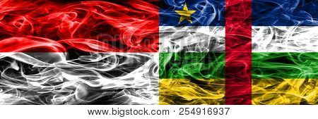 Indonesia Vs Central African Republic Smoke Flags Placed Side By Side. Thick Colored Silky Smoke Fla