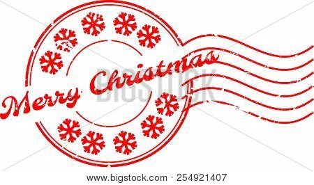 Grunge Merry Christmass Word With Sonw Flake Icon Round Rubber Seal Stamp With Watermark On White Ba
