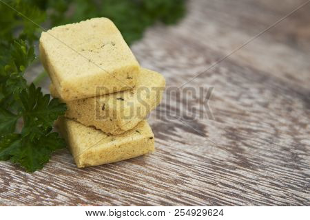Chicken Concentrated, Boullion Cubs Of Broth. Condiments Of Cooking With Copy Space.