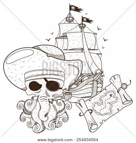Octopus Pirate, Pirate Ship, Treasure Map. Graphics Pirate Theme