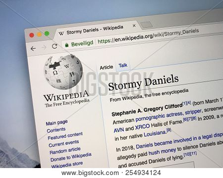 Amsterdam, The Netherlands - August 23, 2018: Wikipedia Page About Stormy Daniels (stephanie A. Greg