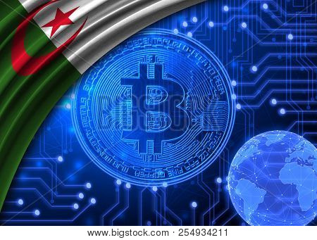 Flag Of Algeria Against The Background Of Bitcoin.