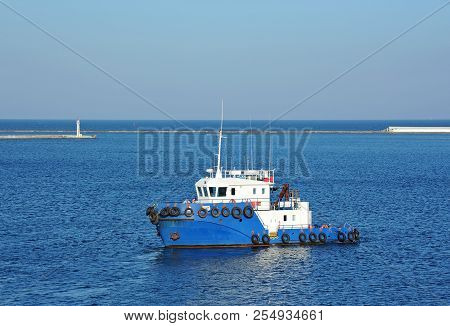 Platform Supply Vessel (psv) In Harbor Quayside