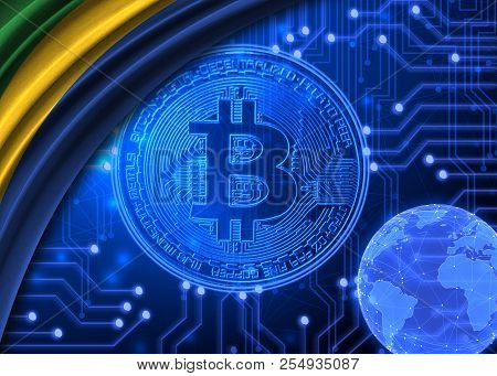 Flag Of Gabon Against The Background Of Bitcoin.