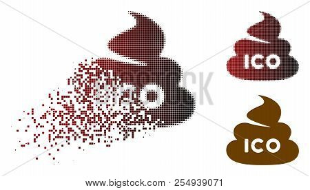 Ico Shit Icon In Dispersed, Pixelated Halftone And Undamaged Whole Versions. Fragments Are Arranged 