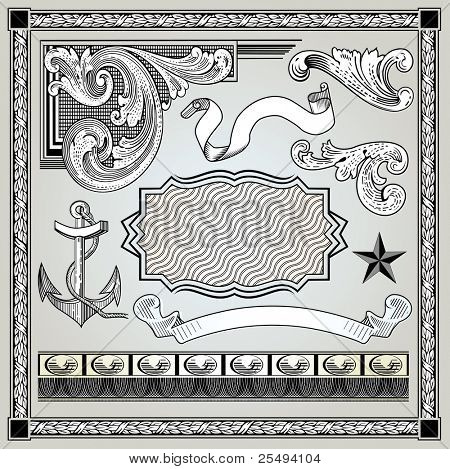 Vector set elementi dettagliati incisione