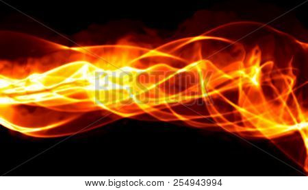 Abstract Red Smoke Fire Over Black Background. Wavy Elegant Backdrop For Your Design And Art