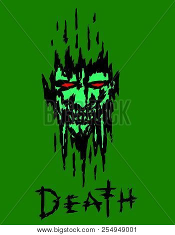 Green Demon Face. Genre Horror. Vector Illustration.