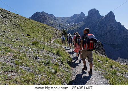 Chamrousse, France, July 24, 2018 : Hikers On The Paths Around Chamrousse Resort. Chamrousse Hosted 