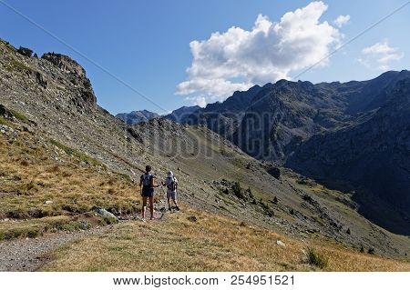 Chamrousse, France, August 16, 2018 : Hikers On The Path Of Chamrousse Resort. Chamrousse Hosted The