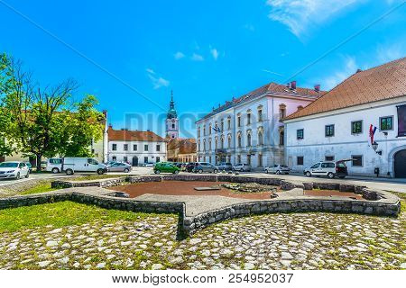 Scenic View At Marble Colorful Architecture In Central Croatia, Karlovac Town.
