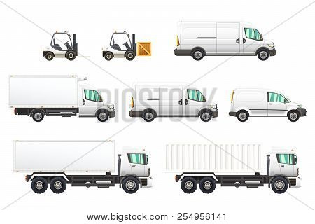Set Of Delivery And Transportation Vehicles Illustrations.