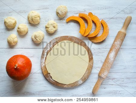 Cooking Traditional Pies With Pumpkin. Placinta -traditional Homemade Romanian And Moldovan Pies