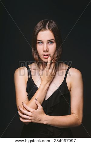 Portrait Of A Beautiful Young Caucasian Caucasian Woman 20 Years Old Model With Blue Eyes Natural Ma