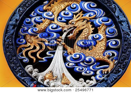 Drago metallo scultura buddista Jade Buddha Temple Jufo Si Shanghai Cina