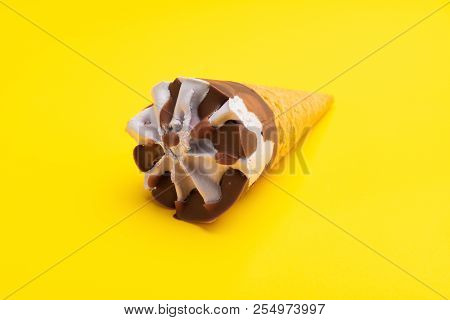 Sweet Potato Flavor Ice Cream Cone On A Yellow Background
