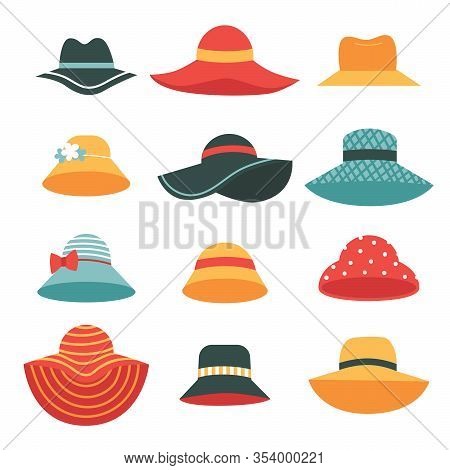 Set Of Beautiful Womens Summer Hats.hats With Wide And Narrow Brims. A Fashion Accessory For A Vacat