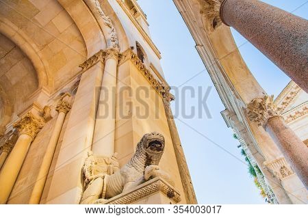 Croatia, City Of Split, Peristyle Inside Diocletian Palace In The Old Town, Statues Of Sphinx And Ar